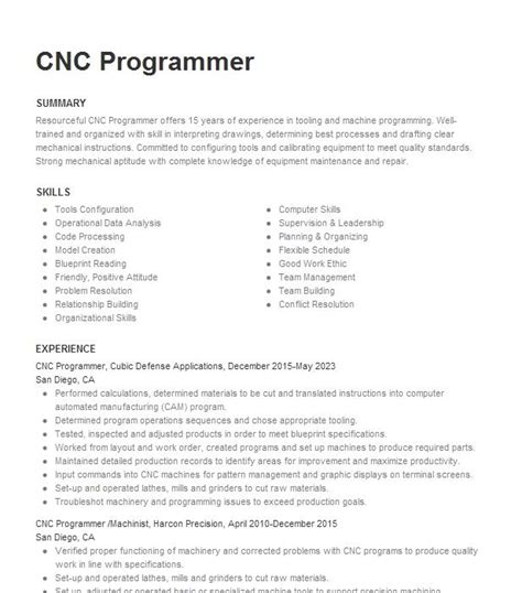cnc programmer resume|cnc resume examples.